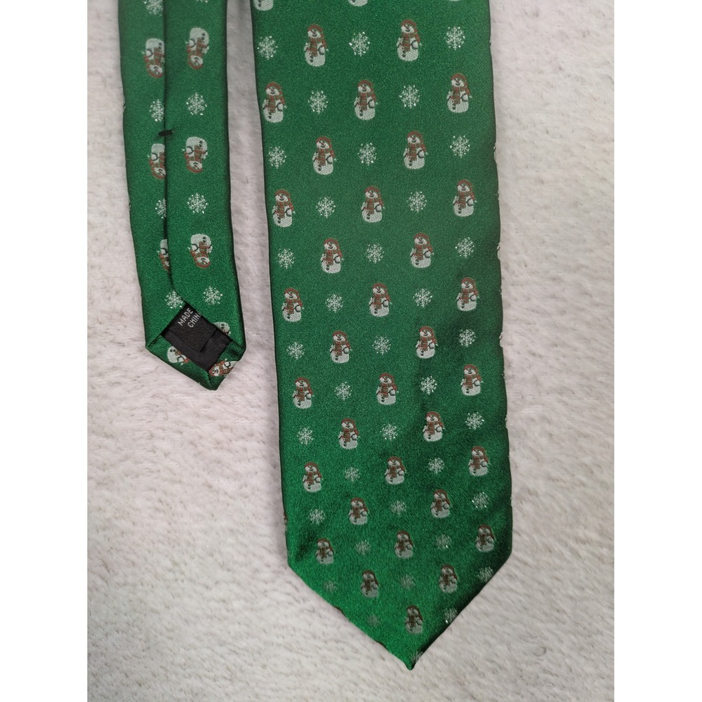 Noel Holiday Collection Necktie Men's OS Green Snowman Snowflake Christmas Tie